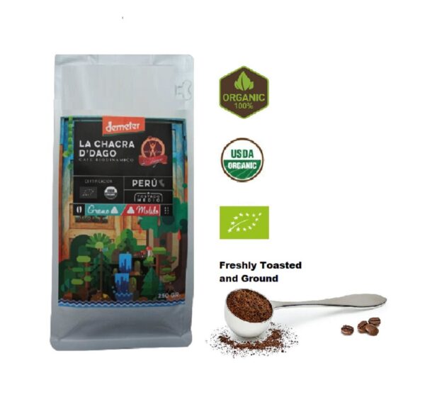 Ground Coffee (250g – 8.82) – Arabica - Medium Roast -Biodynamic and Organic Certified